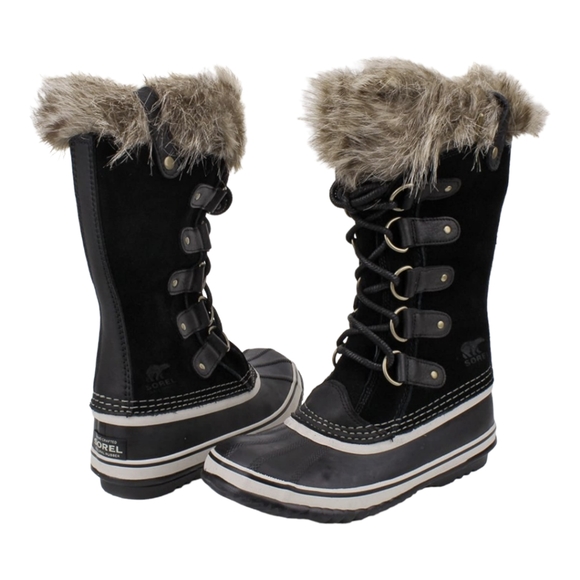 SOREL Women's Joan of Arctic -Black Fur Cuff Waterproof Suede Snow Boots Size 7 - Picture 2 of 8